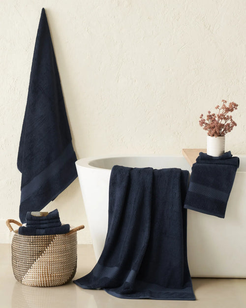 Dress Blue 600GSM zero twist cotton-bamboo bath, hand and face towel collection