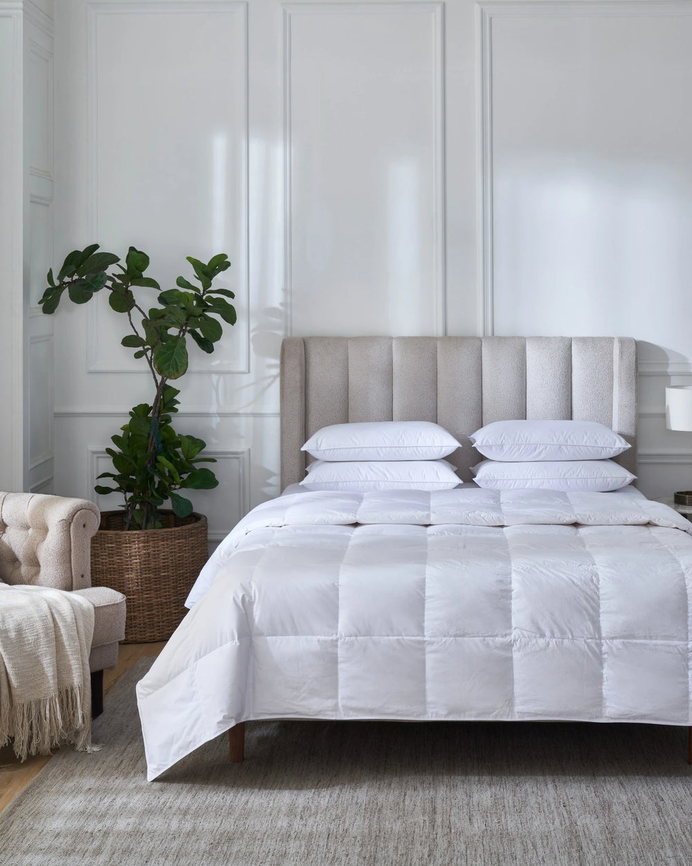 King size down duvet with standard down pillows, 100% cotton shell
