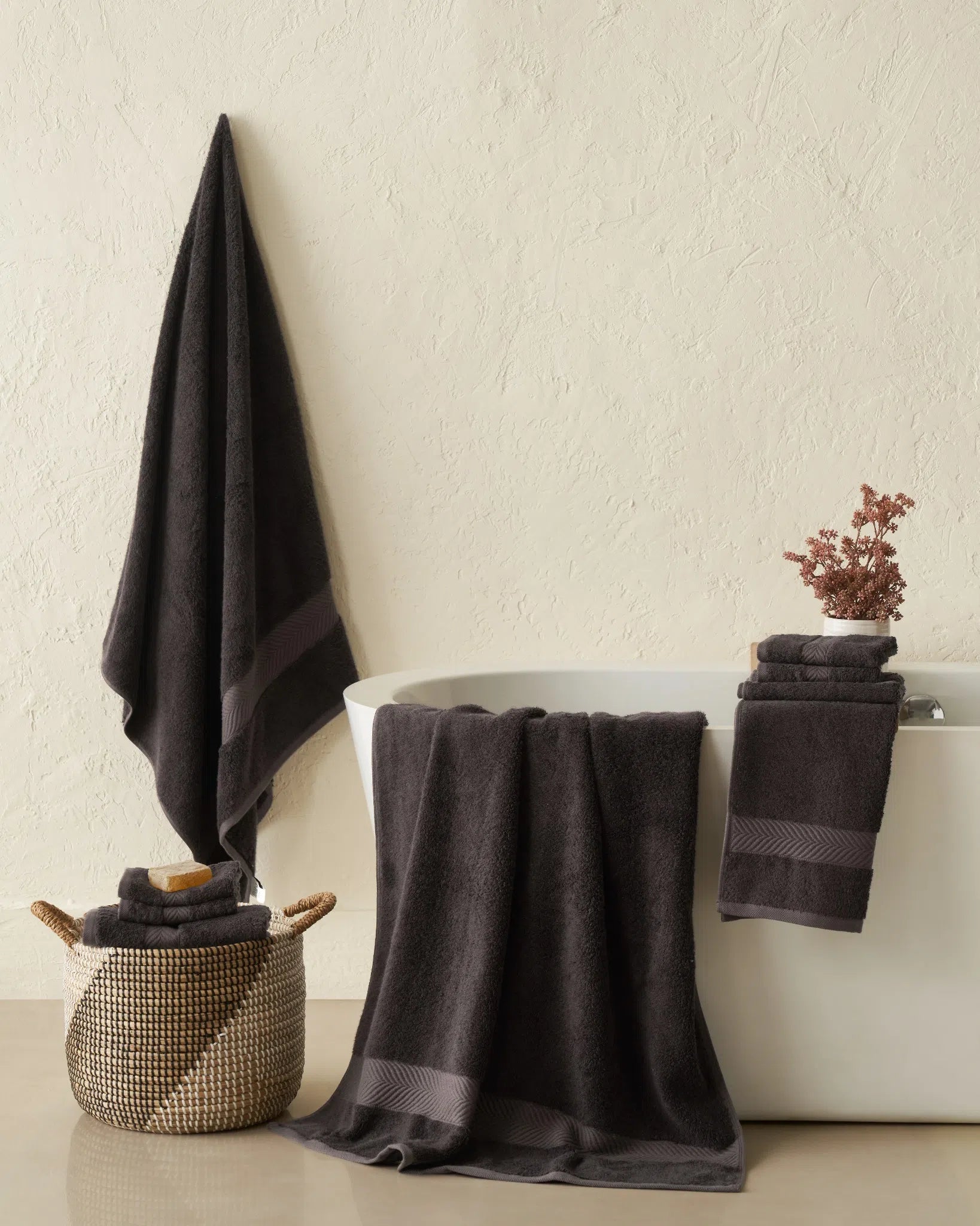 Espresso 600GSM zero twist cotton-bamboo bath, hand and face towel collection
