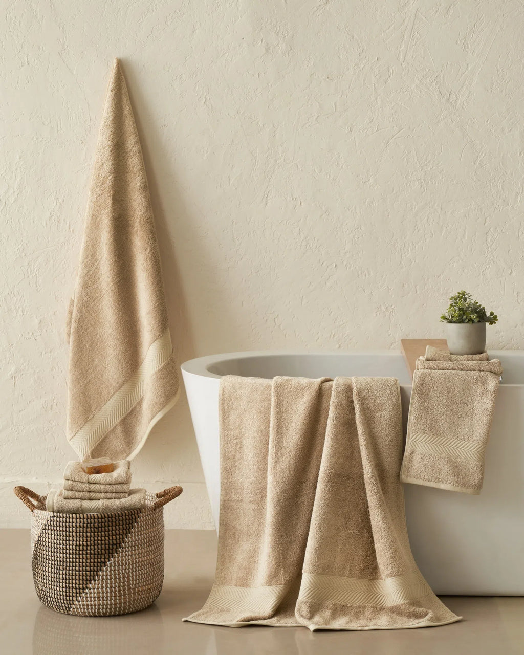 Muted Taupe 600GSM zero twist cotton-bamboo bath, hand and face towel collection