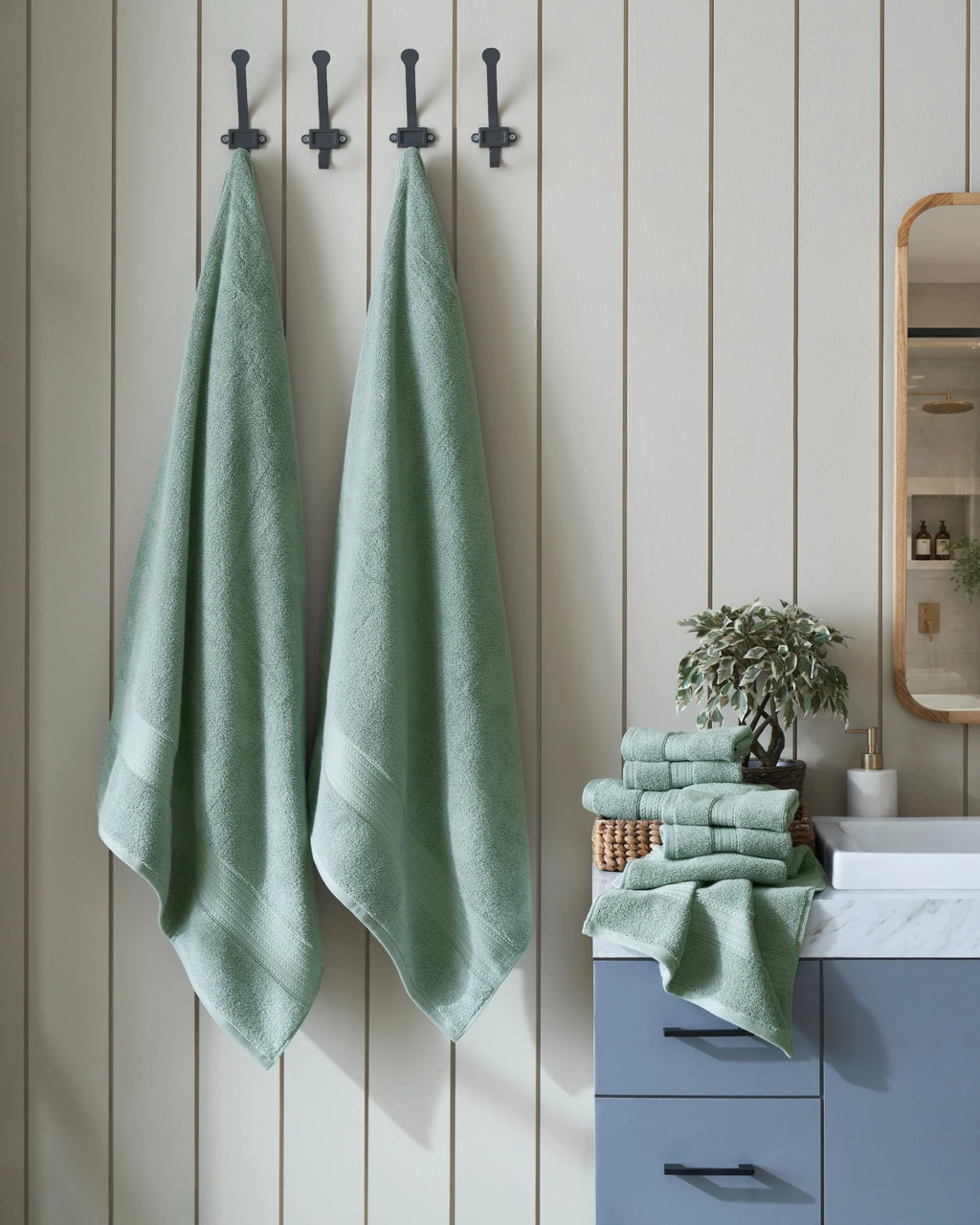 Sea Green 500GSM zero twist 100% cotton bath, hand and face towel collection