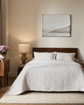 Vanilla Waves cotton-poly bedspread set with standard pillow covers, front view on a made bed